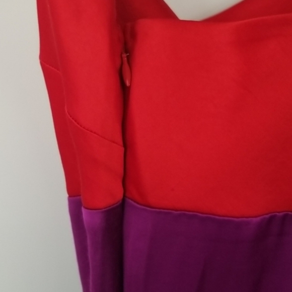 Express Black Satin Color Blocked w Red & Purple Cowl Neck Midi Slip Dress - Picture 8 of 16